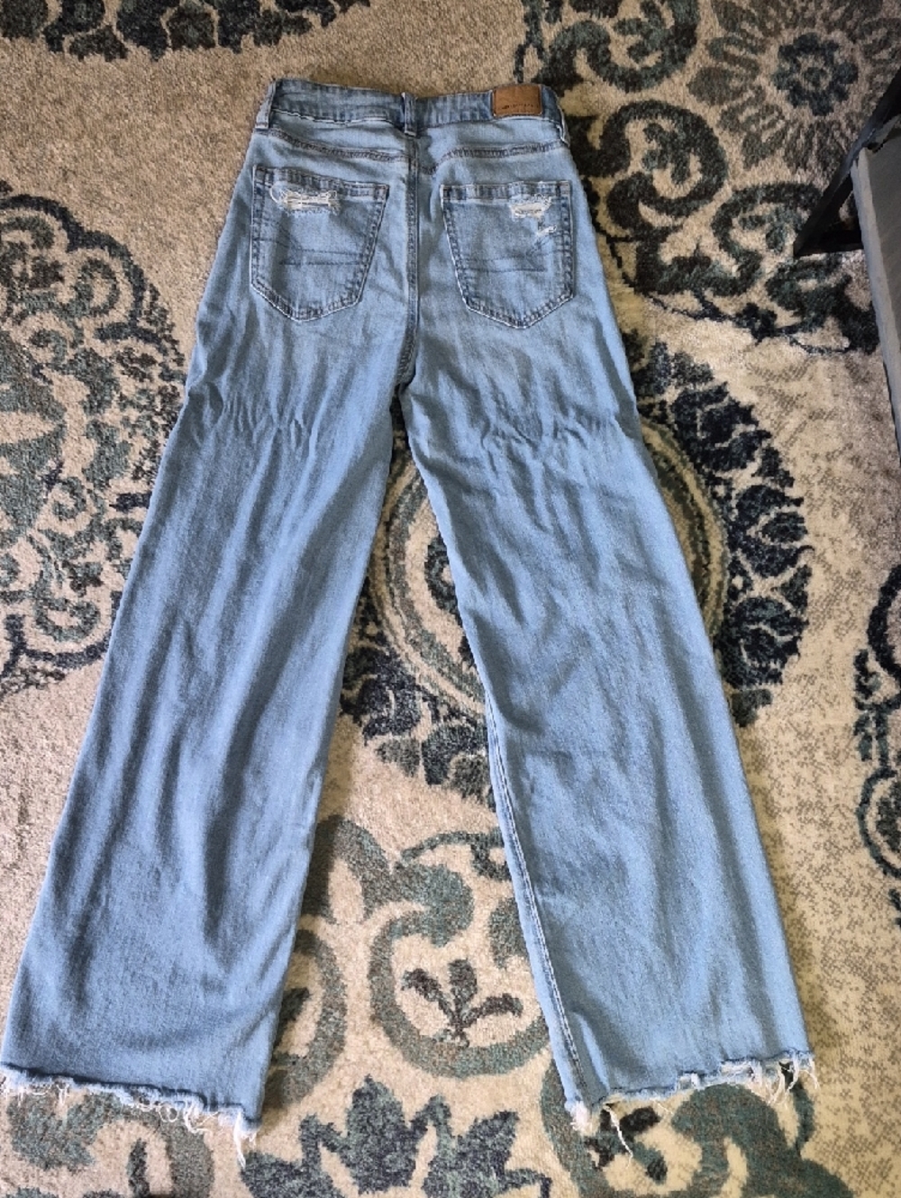 American Eagle Outfitters Light Blue Distressed Wide Leg Jeans - Picture 4 of 4